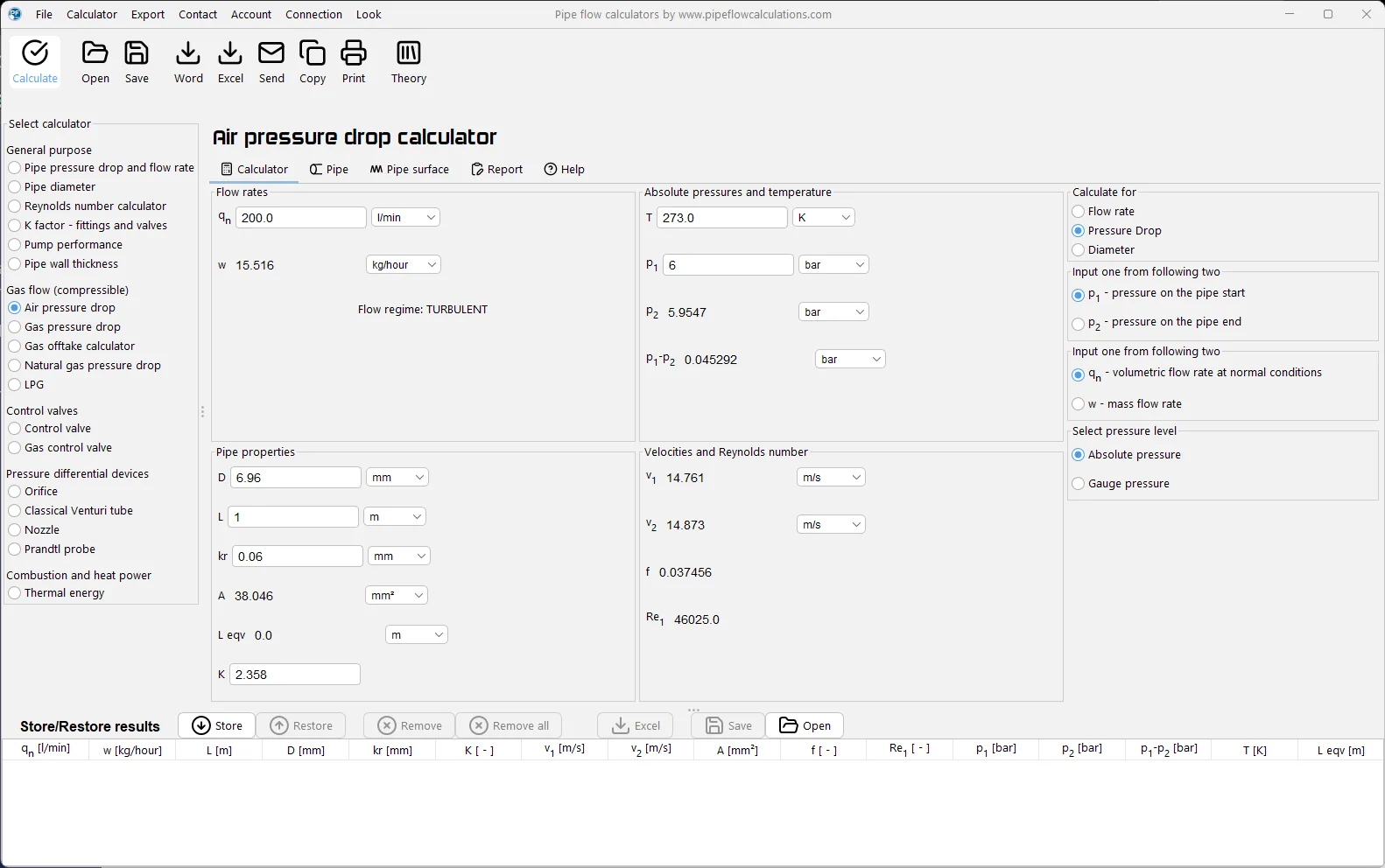 Air pressure drop calculator