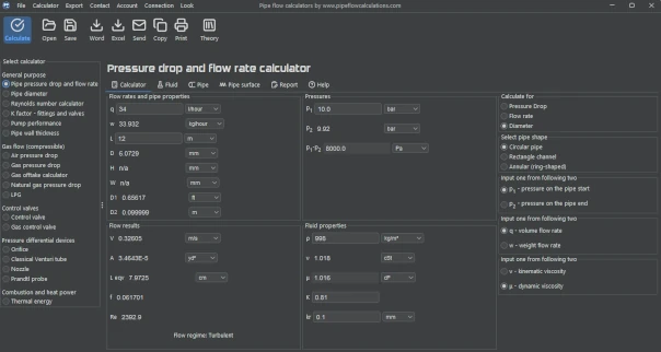 Pressure drop calculator