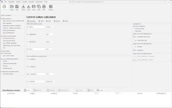 Control valve calculator