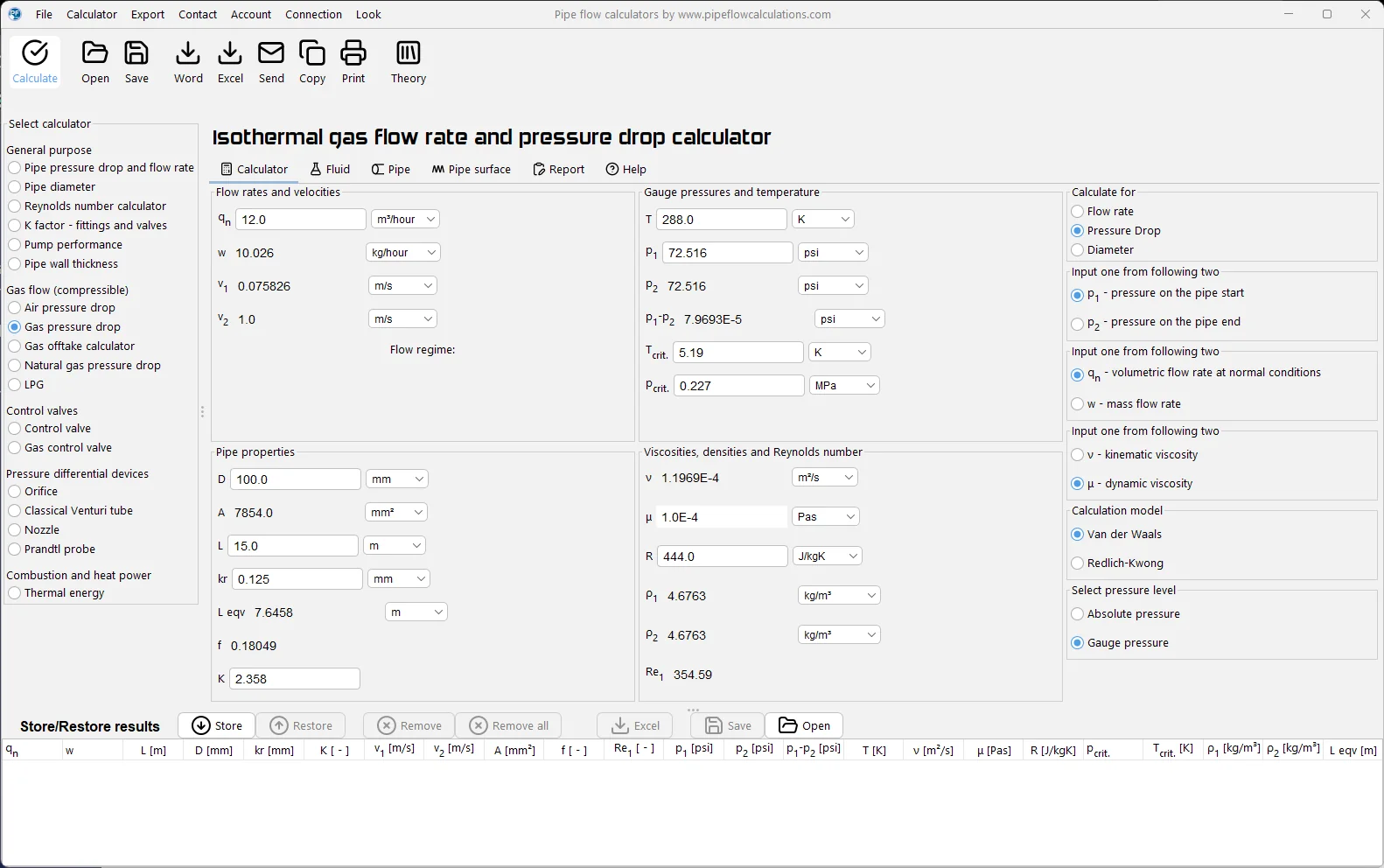 gas pressure drop calculator