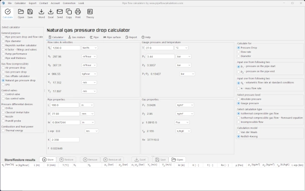 Natural gas pressure drop calculator