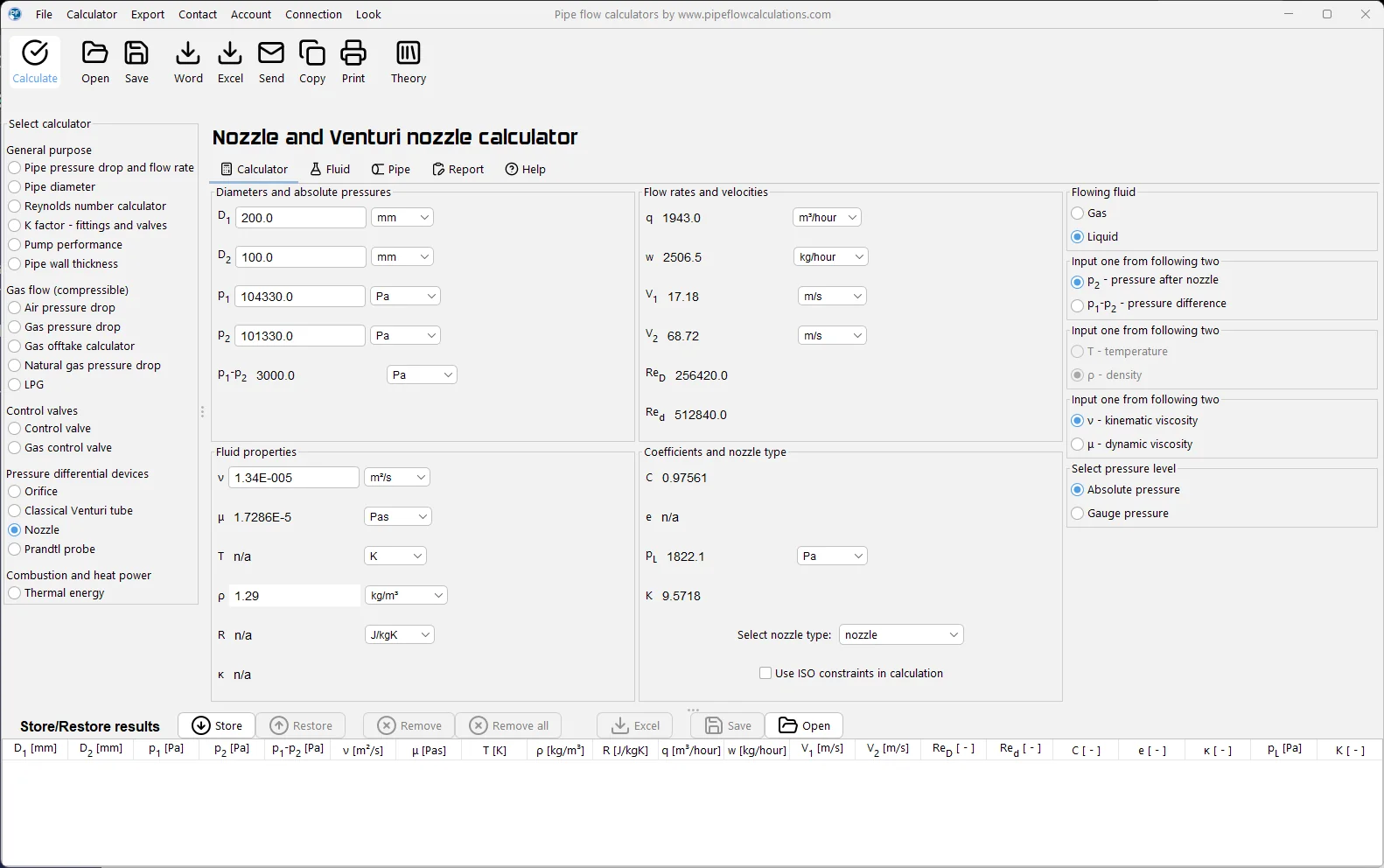Nozzle calculator