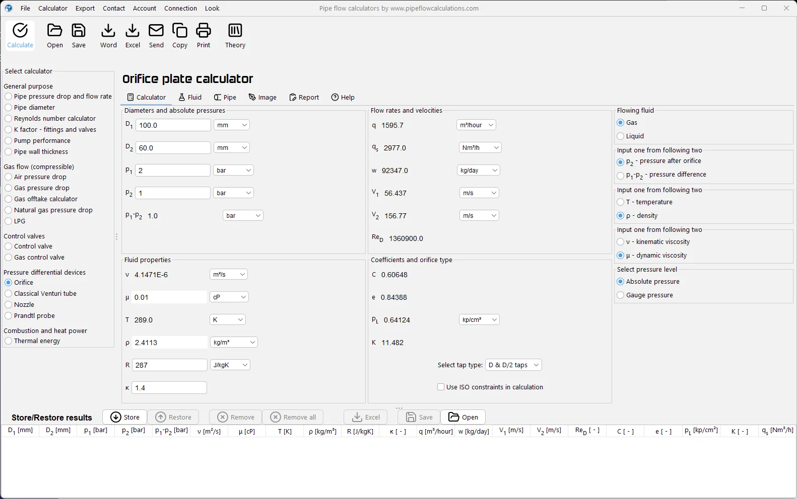 Orifice sizing calculator