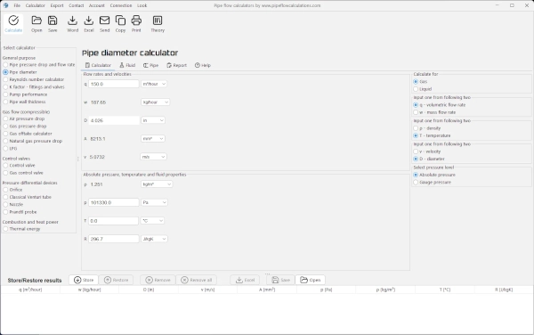 Pipe diameter calculator