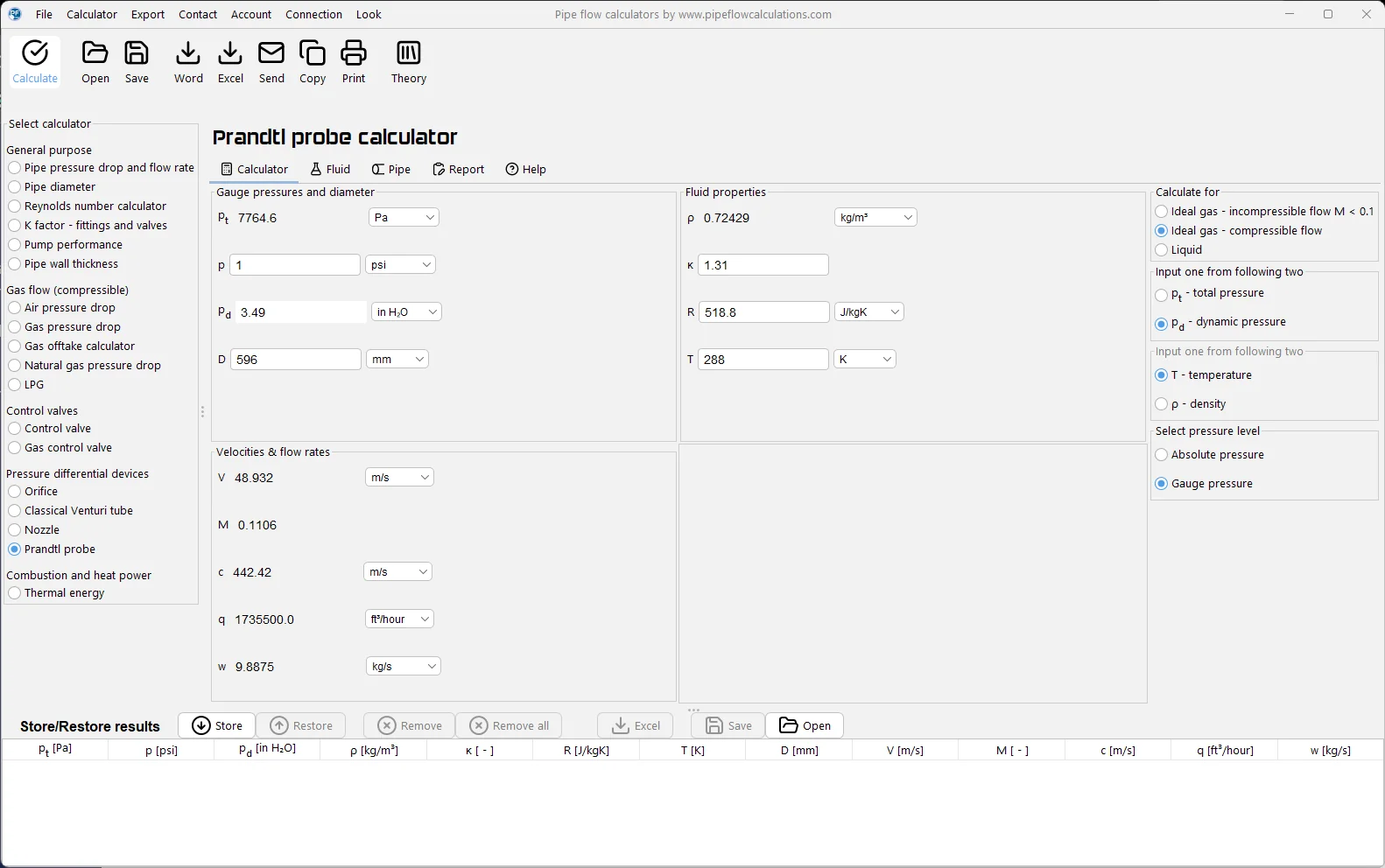 Prandtl probe calculator
