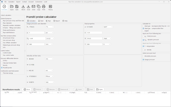 Prandtl probe calculator