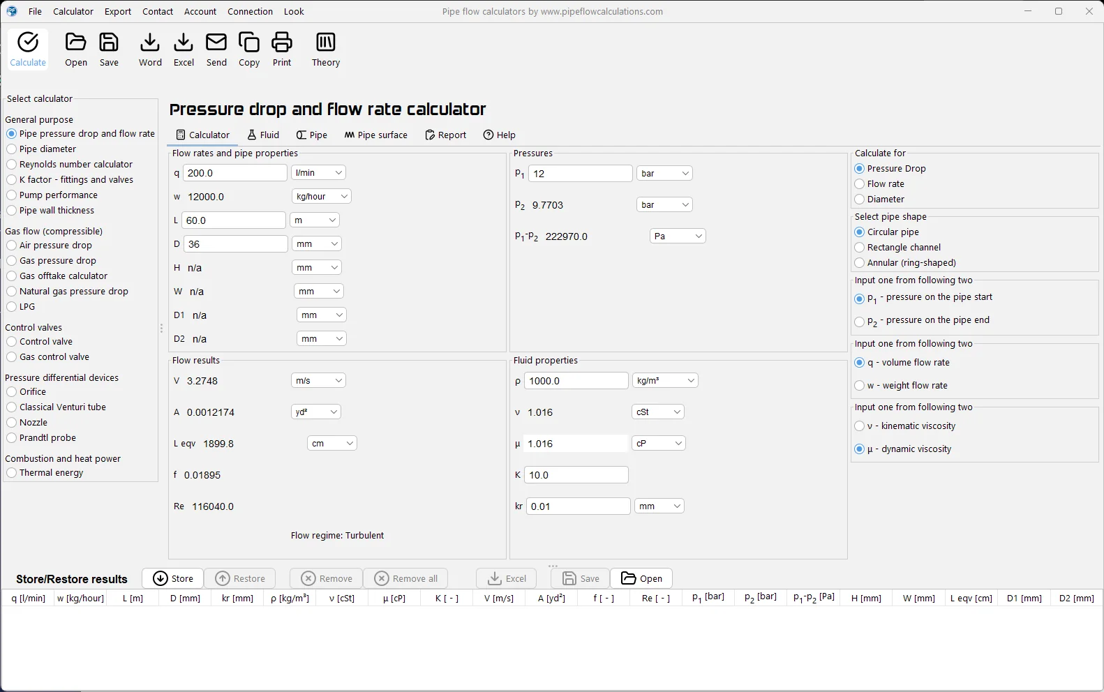 Pressure drop calculator