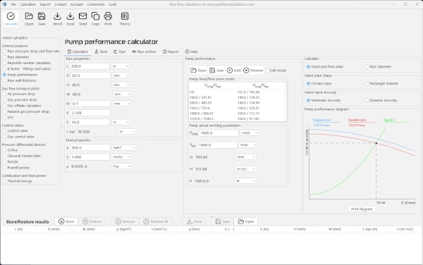 Pump performance calculator