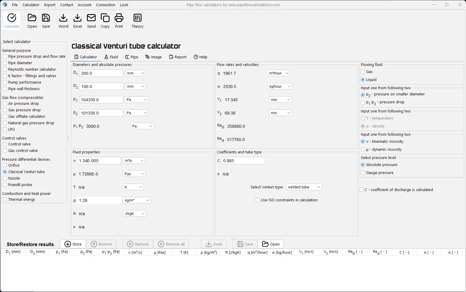 Venturi effect calculator