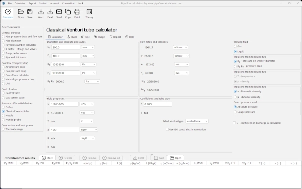 Venturi effect calculator