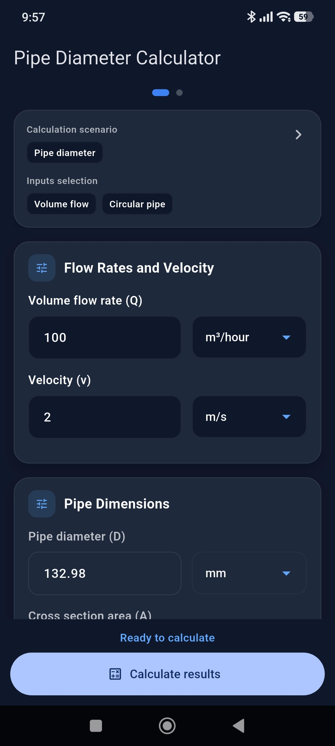Pipe Diameter Calculator Android app