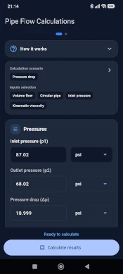 Mobile Pressure drop calculator